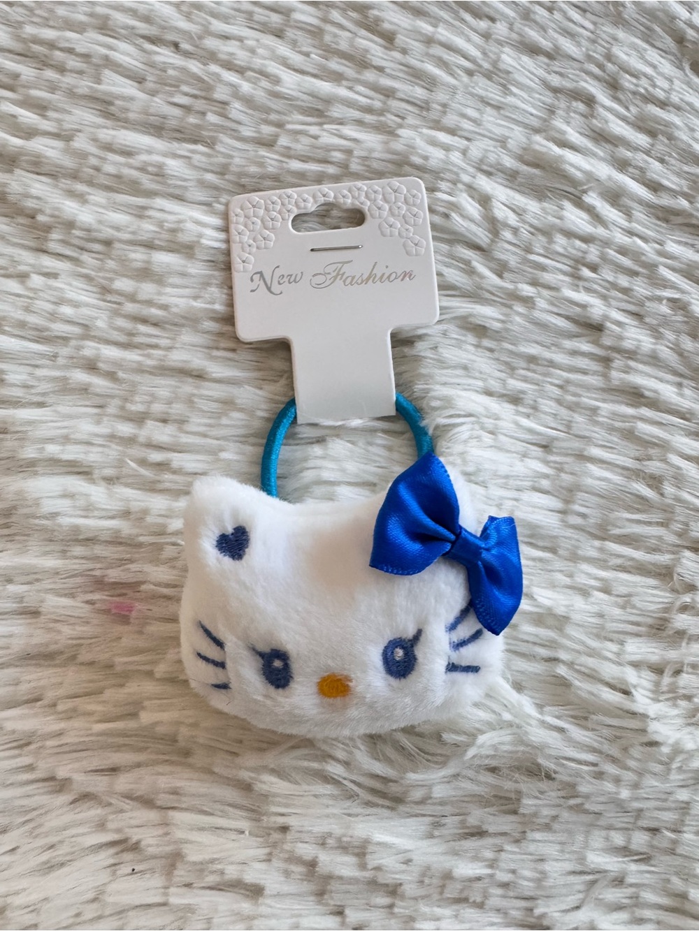Hello kitty White Plush with Blue Bow hair tie